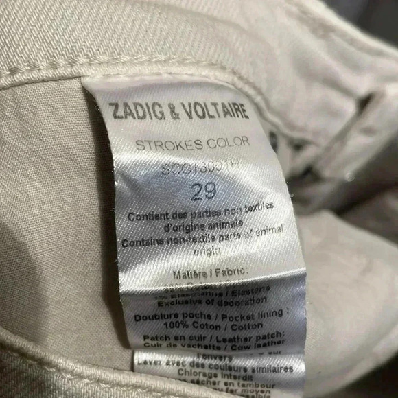 Zadig & Voltaire trendy cream lightweight 5  pckt casual slim fit denim jean 29 - Picture 5 of 5